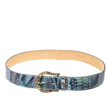 Pre Owned Prada Blue Python Buckle Belt Size 90CM