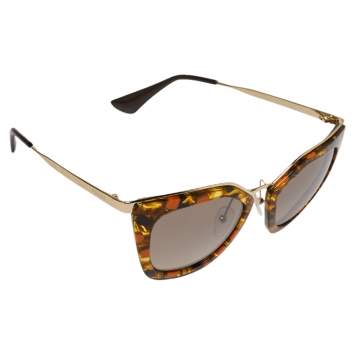 Pre Owned Prada Orange with Gold Havana/  Grey Gradient SPR53S Cat Eye Sunglasses