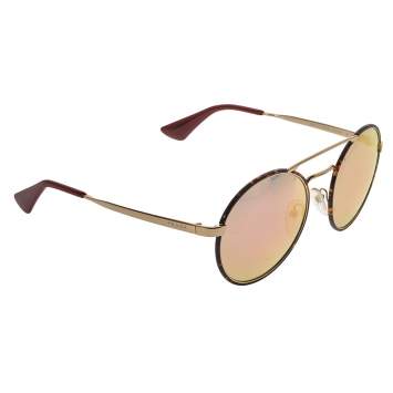 Pre Owned Prada Dark Havana Brown/ Pink Mirrored SPR 51S Cinema Round Sunglasses
