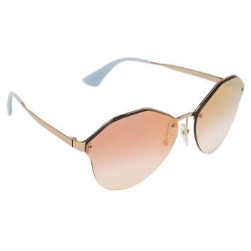 Pre Owned Prada Gold Tone/ Rose Gold Mirrrored SPR64T Aviator Sunglasses