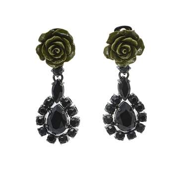 Pre Owned Prada Green Resin Rose Crystal Clip On Drop Earrings