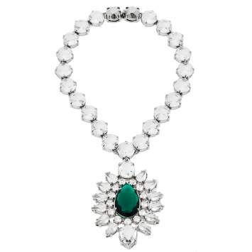 Pre Owned Prada Silver Tone Crystal Embellished Statement Necklace