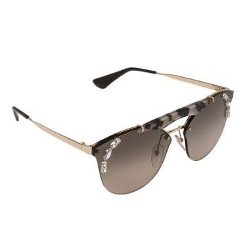 Pre Owned Prada Gold/Brown SPR 53U Clubmaster Sunglasses