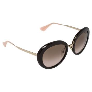 Pre Owned Prada Gold/ Brown Gradient SPR 16Q Oval Sunglasses