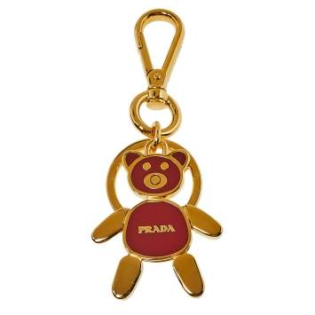 Pre Owned Prada Red Enamel Gold Tone Teddy Bear Key Chain/ Bag Charm