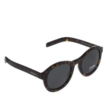 Pre Owned Prada Tortoise Brown/Grey SPR 24V Round Sunglasses