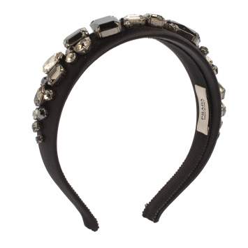 Pre Owned Prada Black Crystal Embellished Satin Headband