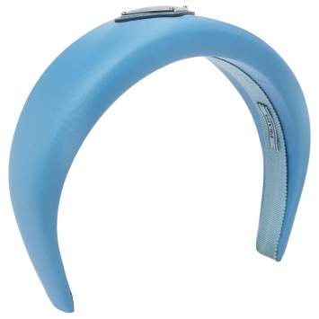 Pre Owned Prada Blue Logo Detail Padded Satin Wide Headband