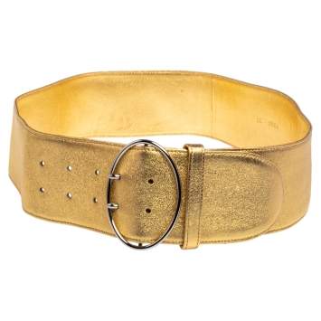 Pre Owned Prada Metallic Gold Leather Waist Belt 85 CM