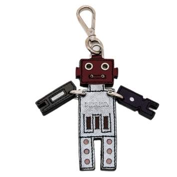 Pre Owned Prada Silver Tone Saffiano Leather Robot Keychain/Bag Charrm