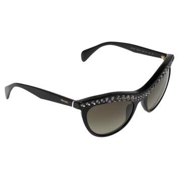 Pre Owned Prada Black SPR 04P Crystal Embellished Cateye Gradient Sunglasses