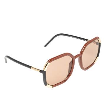 Pre Owned Prada Brown Acetate Geometric Design Frame SPR20X Oversized Sunglasses