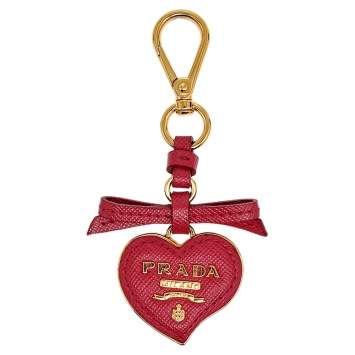 Pre Owned Prada Petal Pink Saffiano Leather Heart Key Chain/ Bag Charm