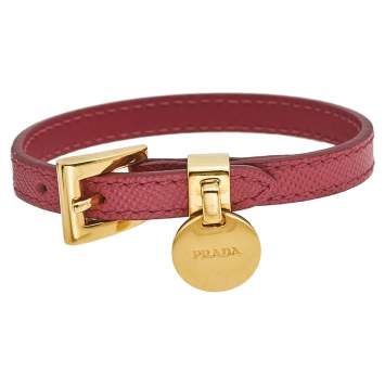 Pre Owned Prada Pink Buckle Closure Saffiano Leather Bracelet