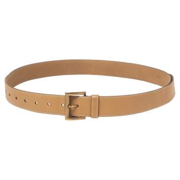 Pre Owned Prada Beige Leather Buckle Belt 80CM