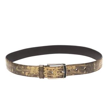 Pre Owned Prada Cream/Black Lizard Buckle Belt 90CM
