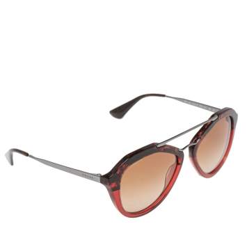 Pre Owned Prada Red Havana / Brown Gradient SPR 12Q Cinema Aviator Sunglasses