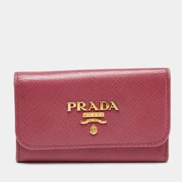 Pre Owned Prada Pink Saffiano Lux Leather Key Case Holder