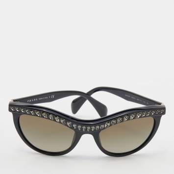 Pre Owned Prada Black/Green Gradient SPR 04P Crystal Embellished Cat Eye Sunglasses