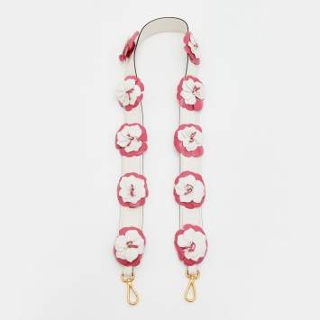Pre Owned Prada White/Pink Leather Flower Details Bag Strap 