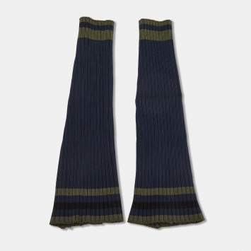Pre Owned Prada Navy & Green Striped Rib Knit Leg Warmers