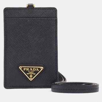 Pre Owned Prada Black Saffiano Leather Badge Holder