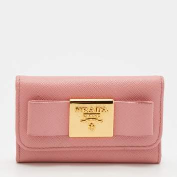 Pre Owned Prada Pink Saffiano Leather Key Case Holder
