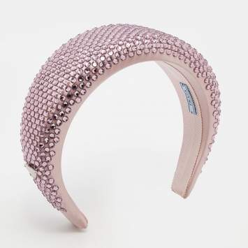Pre Owned Prada Pink Crystal Embellished Satin Headband