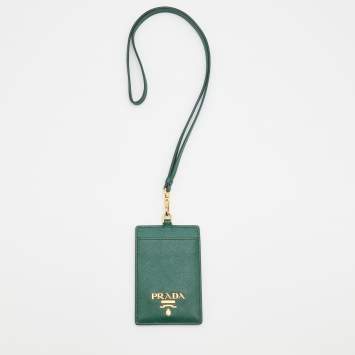 Pre Owned Prada Green Saffiano Leather Badge Holder
