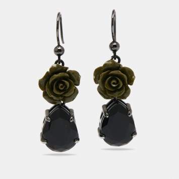 Pre Owned Prada Sterling Silver Rose Crystal Drop Earrings