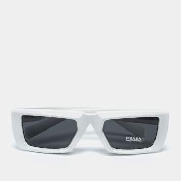 Pre Owned Prada White/ Slate Grey SPR24Y Rectangular Runway Sunglasses