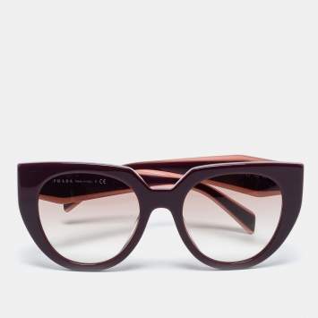 Pre Owned Prada Garnet / Brown Gradient  SPR 14W Cat Eye Sunglasses