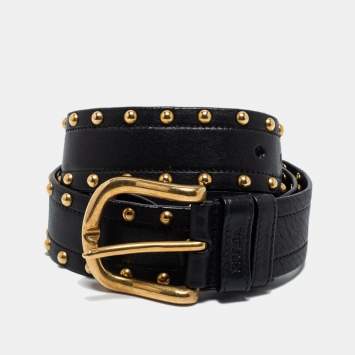 Pre Owned Prada Black Studded Leather Buckle Belt 85CM