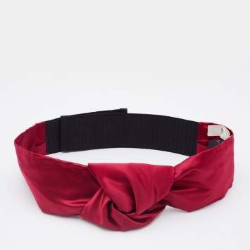 Pre Owned Prada Burgundy Silk Knotted Elasticized Waist Belt S