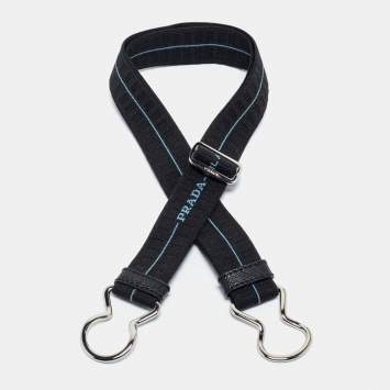 Pre Owned Prada Black/Blue Elastic and Leather Clasp Adjustable Belt