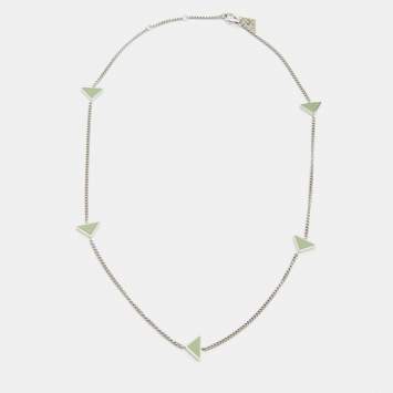 Pre Owned Prada Sterling Silver Enamel Triangle Station Necklace