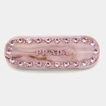 Pre Owned Prada Pink Crystal Embellished Plex Hair Clip