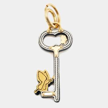 Pre Owned Prada Gold Tone Butterfly Key Leather Keychain