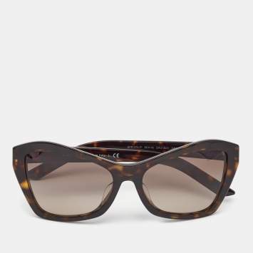 Pre Owned Prada Dark Brown Tortoise SPR 07X Cat Eye Sunglasses