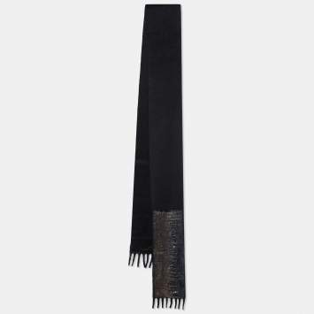 Pre Owned Prada Black Cashmere Embellished Fringed Stole