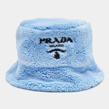 Pre Owned Prada Celeste Blue Terry Contrast Logo Embroidered Bucket Hat M