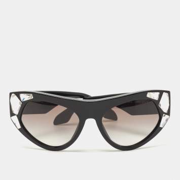 مملوكة مسبقًا Prada Black Crystals Embellished Cat Eye Sunglasses