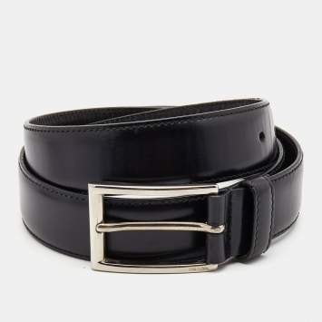 Pre Owned Prada Black Leather Buckle Belt 90CM