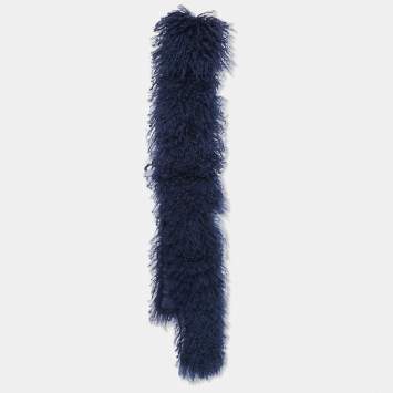 Pre Owned Prada Navy Blue Fur Mongolian Stole
