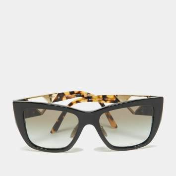 Pre Owned Prada Black/Green Gradient SPR21YS Rectangle Sunglasses