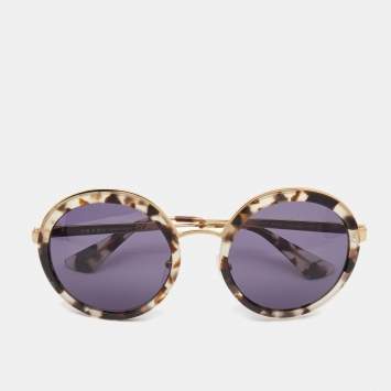 Pre Owned Prada Tortoise Shell/Grey SPR50T Round Sunglasses