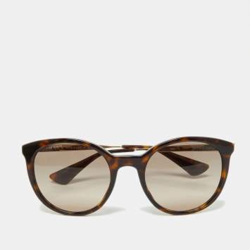 Pre Owned Prada Brown Havana/Brown SPR17S Round Sunglasses