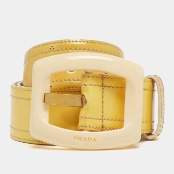 Pre Owned Prada Cream Patent Leather Buckle Belt 85CM