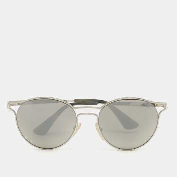 Pre Owned Prada Silver/Black Mirrored SPR626 Frame Round Sunglasses