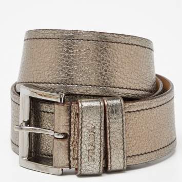 Pre Owned Prada Metallic Leather Buckle Belt 80CM
